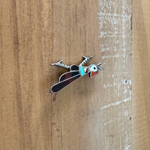 Roadrunner Zuni Inlay Brooch Vintage Turquoise Coral 1.5” Possibly 925 NATIVE Am
